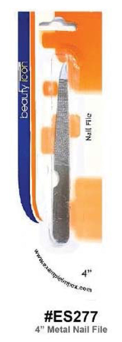 Metal nail file with packaging featuring orange and blue colors.