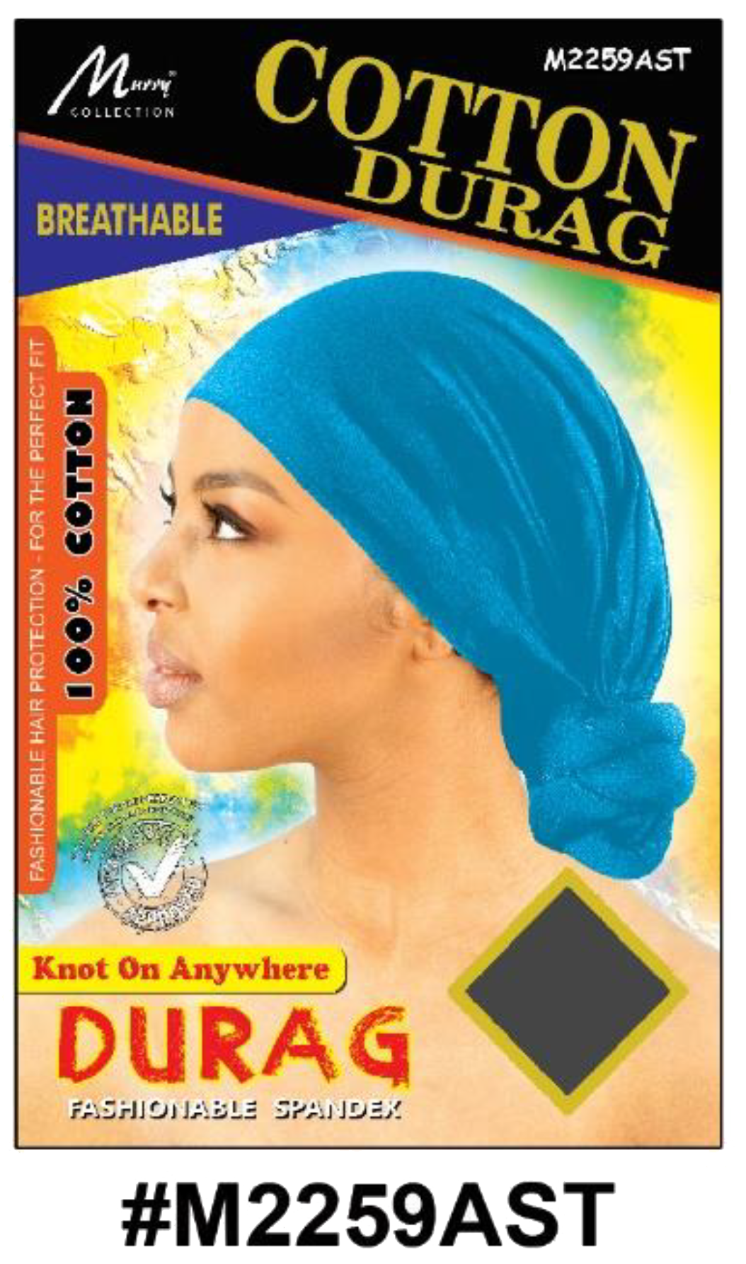 "Cotton Durag in Assorted Colors (#M2259AST) - 100% Cotton Material, Breathable, and Fashionable."