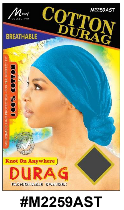 "Cotton Durag in Assorted Colors (#M2259AST) - 100% Cotton Material, Breathable, and Fashionable."