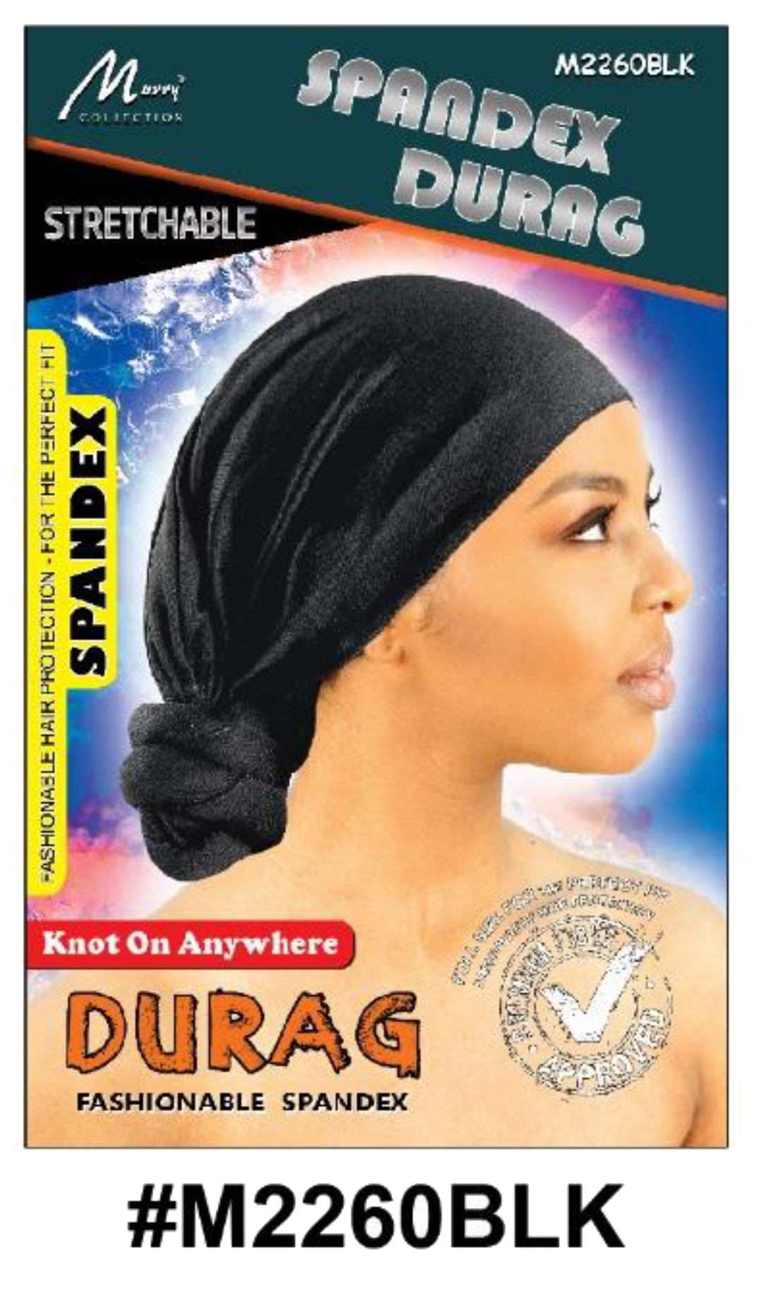"Spandex Durag in Black (#M2260BLK) - Stretchable and Fashionable Hair Accessory."