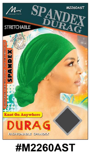 "Spandex Durag in Assorted Colors (#M2260AST) - Flexible and Stylish Hair Protection."