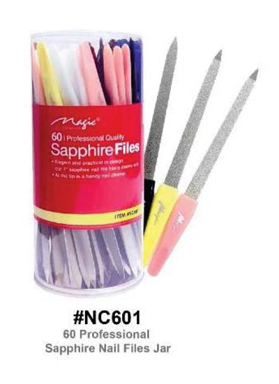 Set of nail files with a container labeled 'Professional Quality Sapphire Files' on a white background.