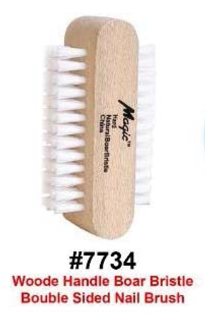 Wooden Handle Boar Bristle Double Sided Nail Brush #7734