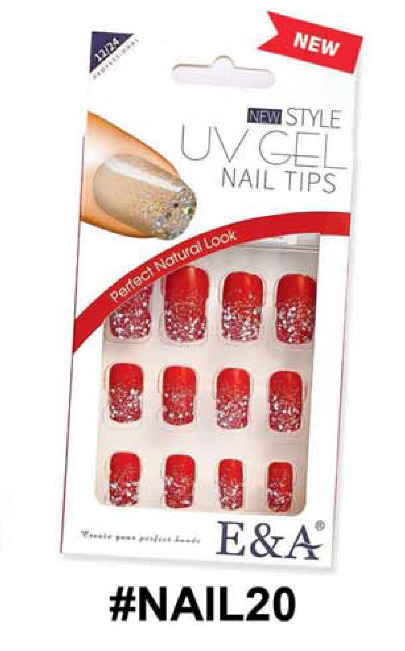 UV Gel Nail Tips - Pink with Silver Glitter #NAIL124