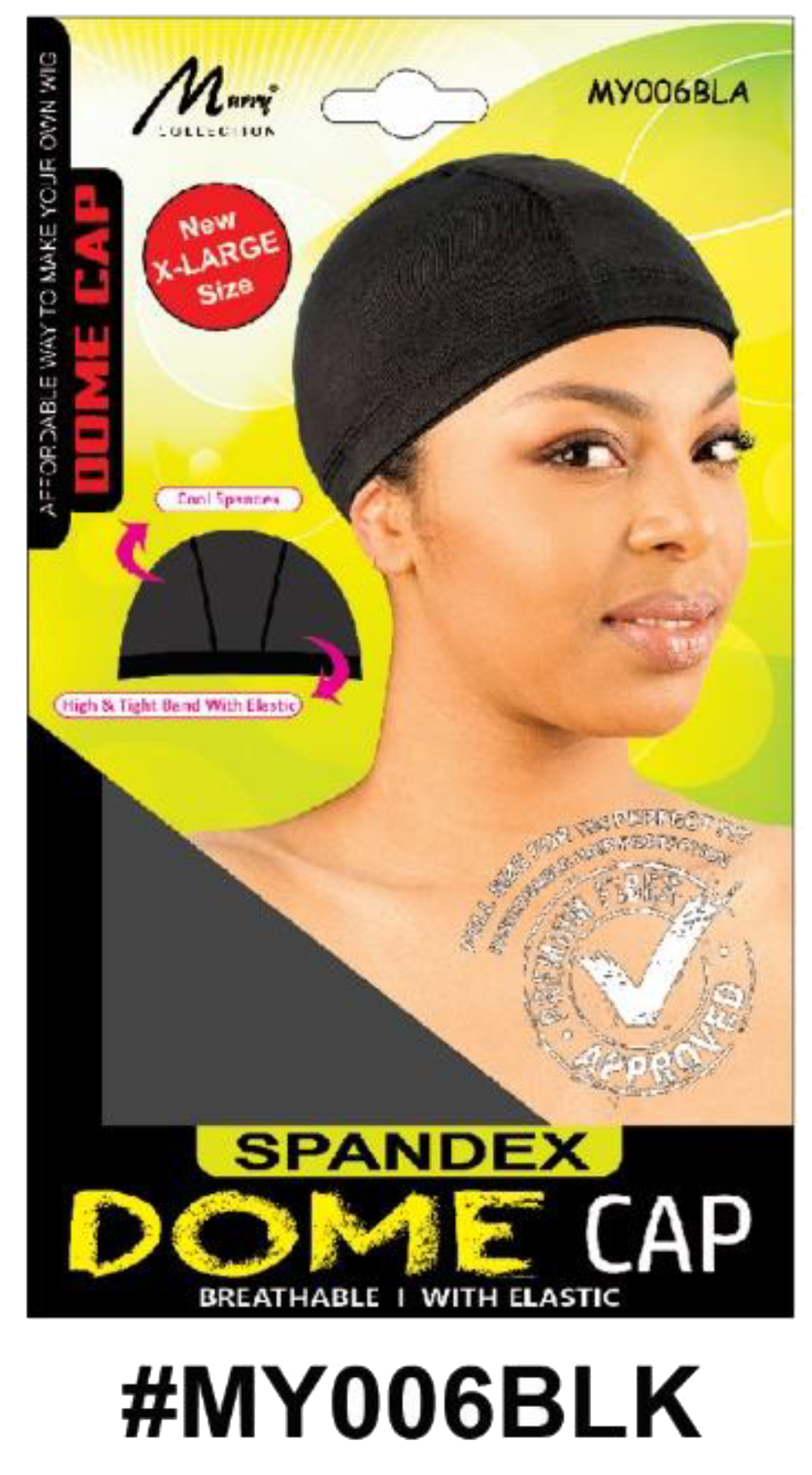 "Spandex Dome Cap in Black (#MY006BLK) - X-Large Size, Lightweight and Breathable with Elastic Band."