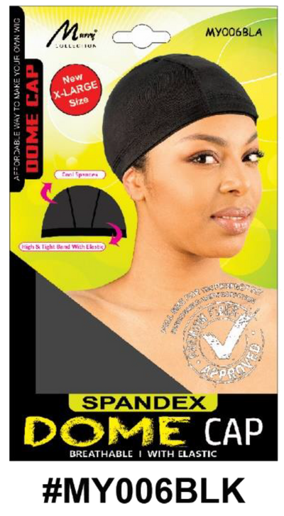 "Spandex Dome Cap in Black (#MY006BLK) - X-Large Size, Lightweight and Breathable with Elastic Band."