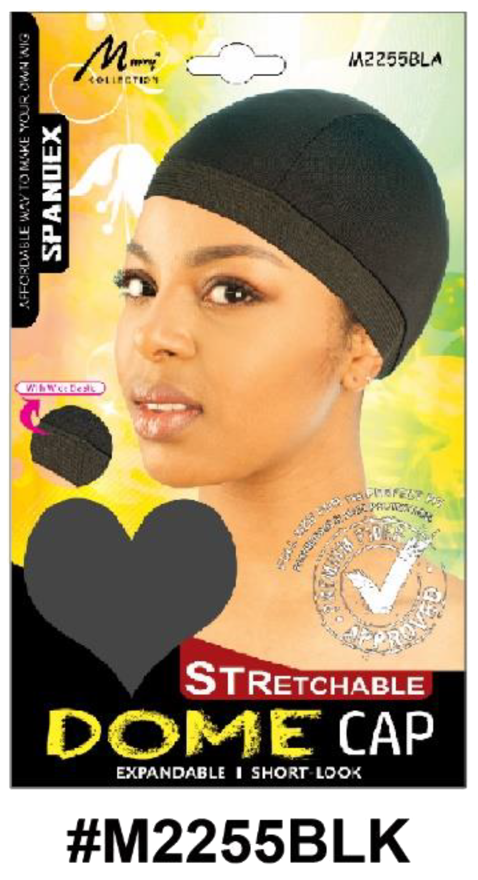 "Stretchable Spandex Dome Cap in Black (#M2255BLK) - Expandable Design for Hair Protection and Styling."