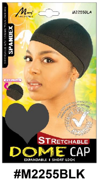 "Stretchable Spandex Dome Cap in Black (#M2255BLK) - Expandable Design for Hair Protection and Styling."