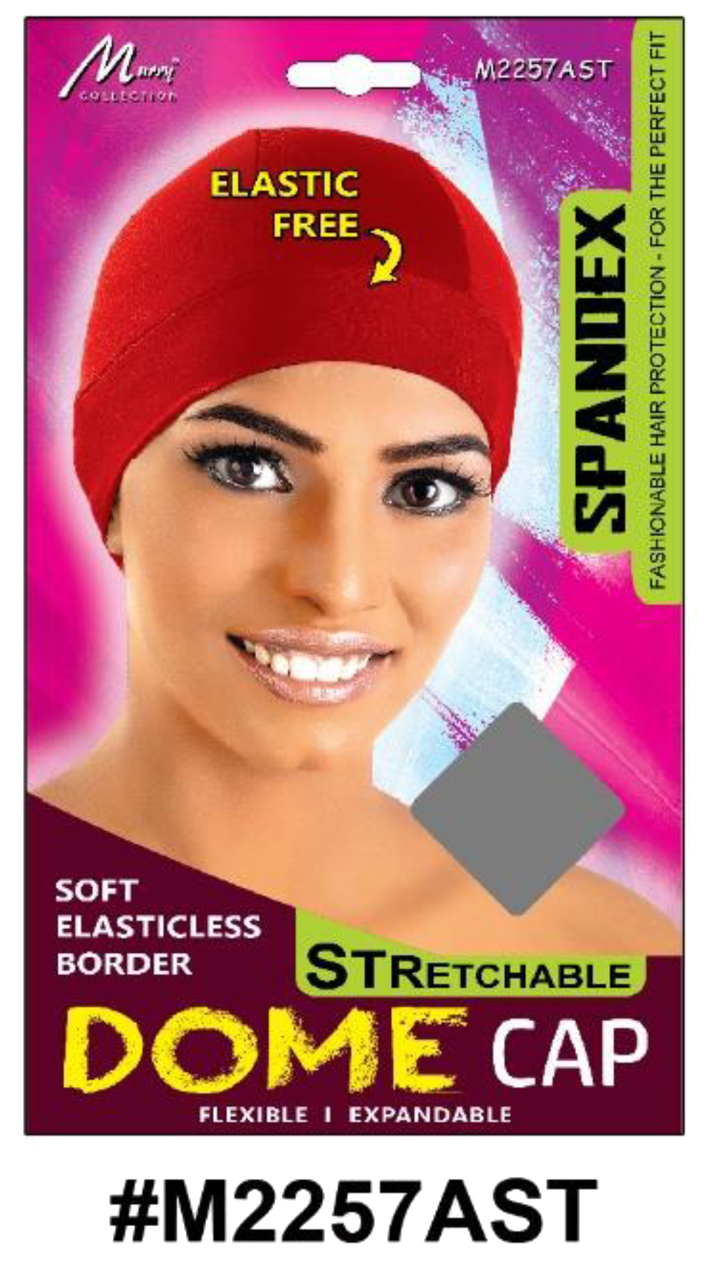 "Spandex Dome Cap - Elastic-Free Red (#M2257AST) with Soft Border for Maximum Comfort."