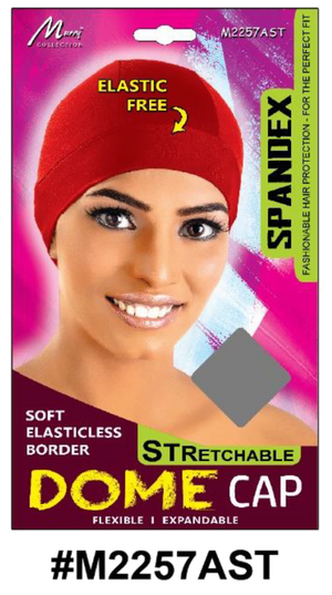 "Spandex Dome Cap - Elastic-Free Red (#M2257AST) with Soft Border for Maximum Comfort."