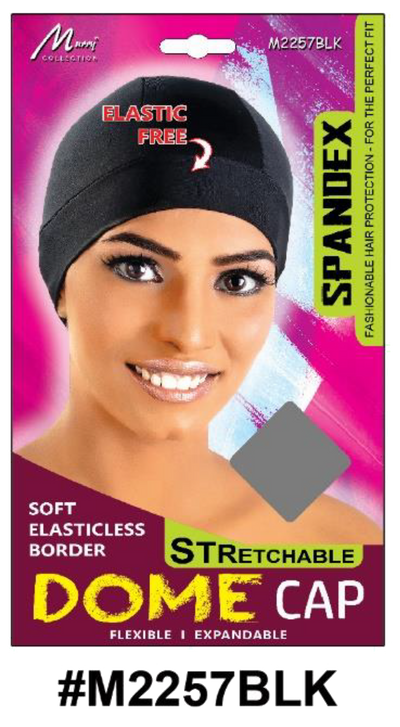 "Spandex Dome Cap - Elastic-Free Black (#M2257BLK) with Soft Border for Maximum Comfort."