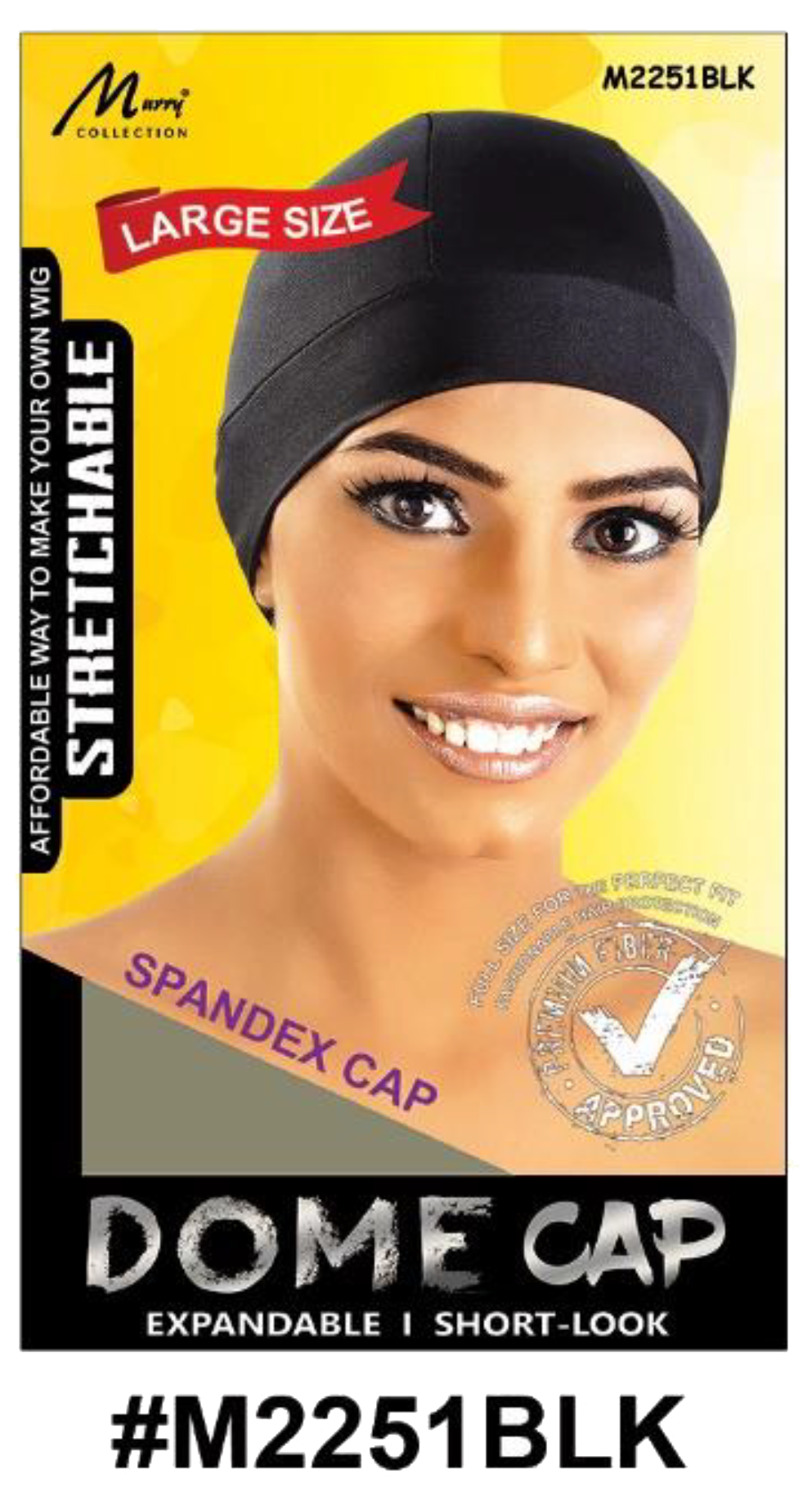 "Spandex Dome Cap in Large Size - Black (#M2251BLK) for Wig-Making and Hair Protection."