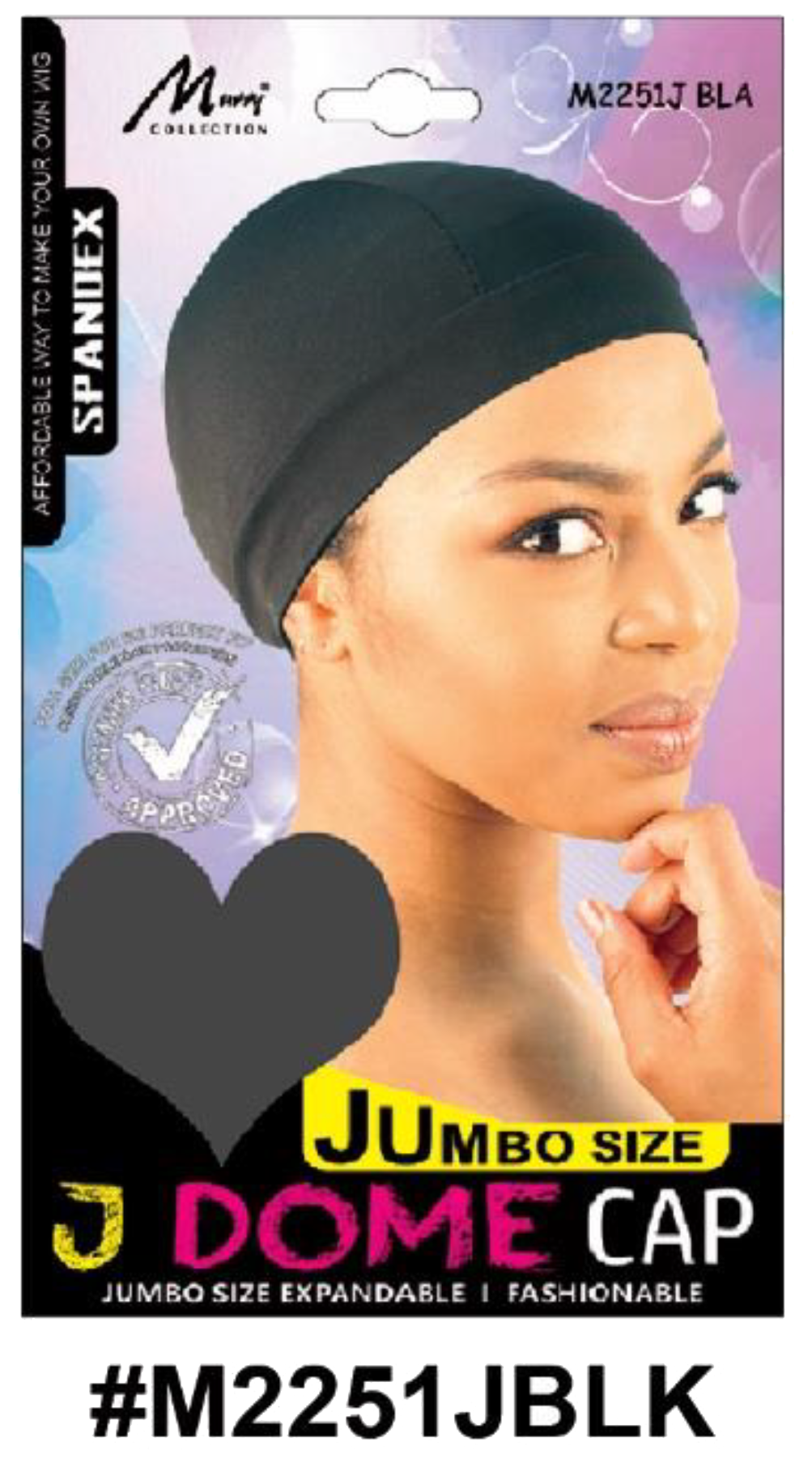"Spandex Jumbo Dome Cap in Black (#M2251JBLK) - Jumbo Size Expandable and Fashionable."