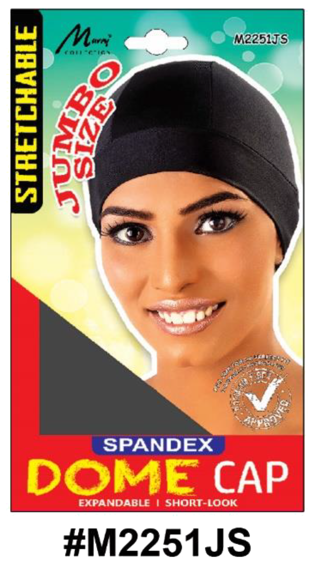 "Spandex Dome Cap in Black (#M2251JS) - Jumbo Size with Elastic Band, Stretchable and Breathable Material."
