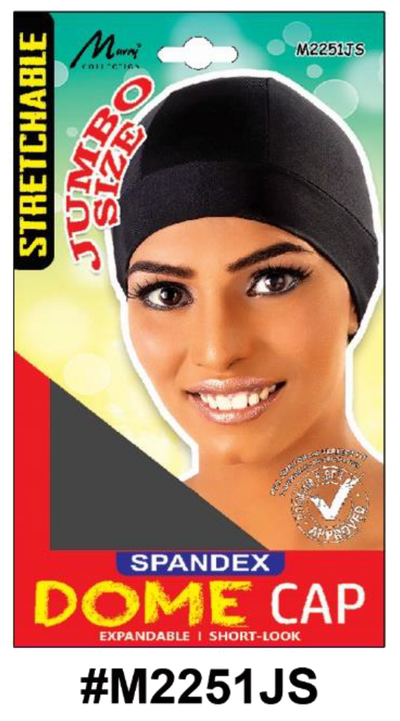 "Spandex Dome Cap in Black (#M2251JS) - Jumbo Size with Elastic Band, Stretchable and Breathable Material."