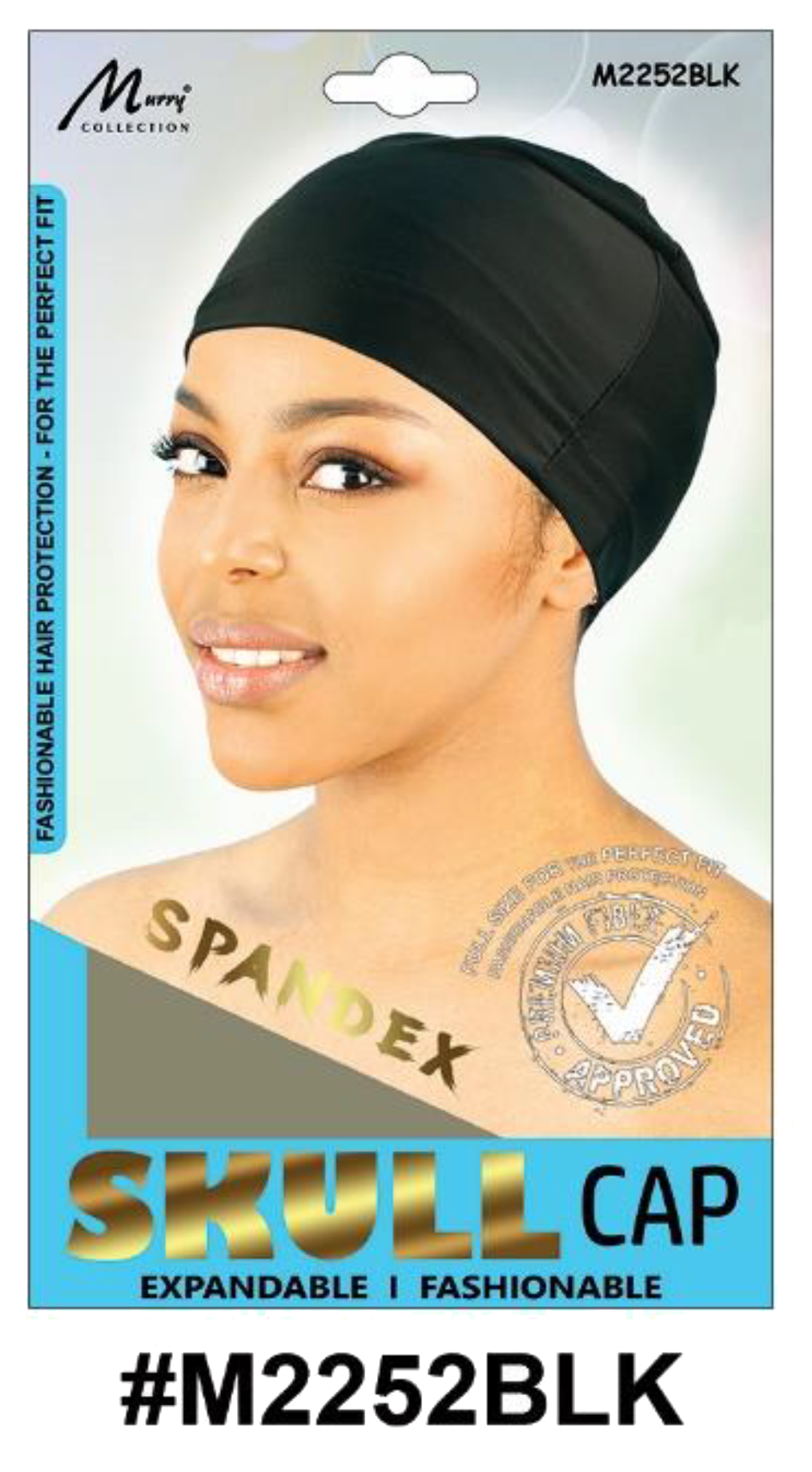 "Spandex Skull Cap in Black (#M2252BLK) - Expandable and Lightweight for Hair Protection and Styling."