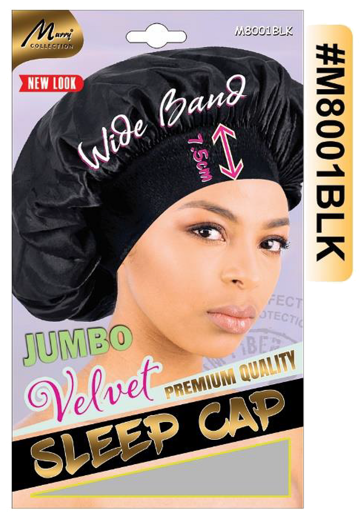 "Jumbo Velvet Sleep Cap in Black (#M8001BLK) - Premium Quality with Wide Band."