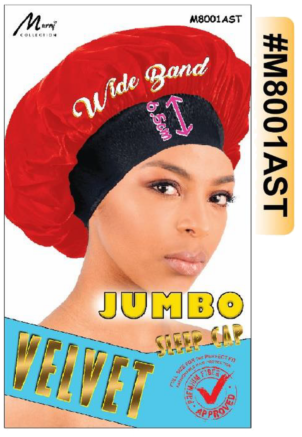 "Jumbo Velvet Sleep Cap in Assorted Colors (#M8001AST) - Premium Quality with Wide Band."