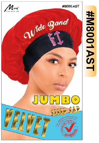 "Jumbo Velvet Sleep Cap in Assorted Colors (#M8001AST) - Premium Quality with Wide Band."