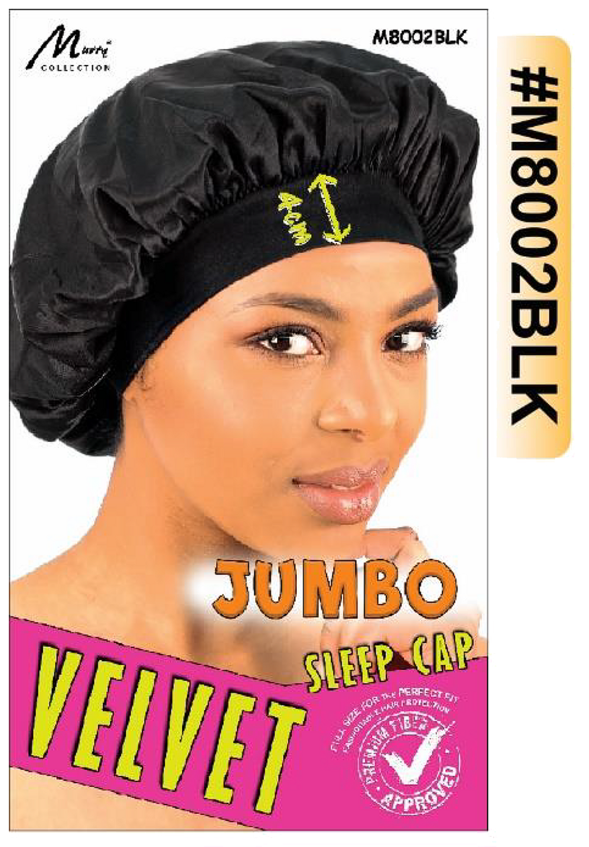 "Jumbo Velvet Sleep Cap in Black (#M8002BLK) - Wide Band Design for Hair Protection."