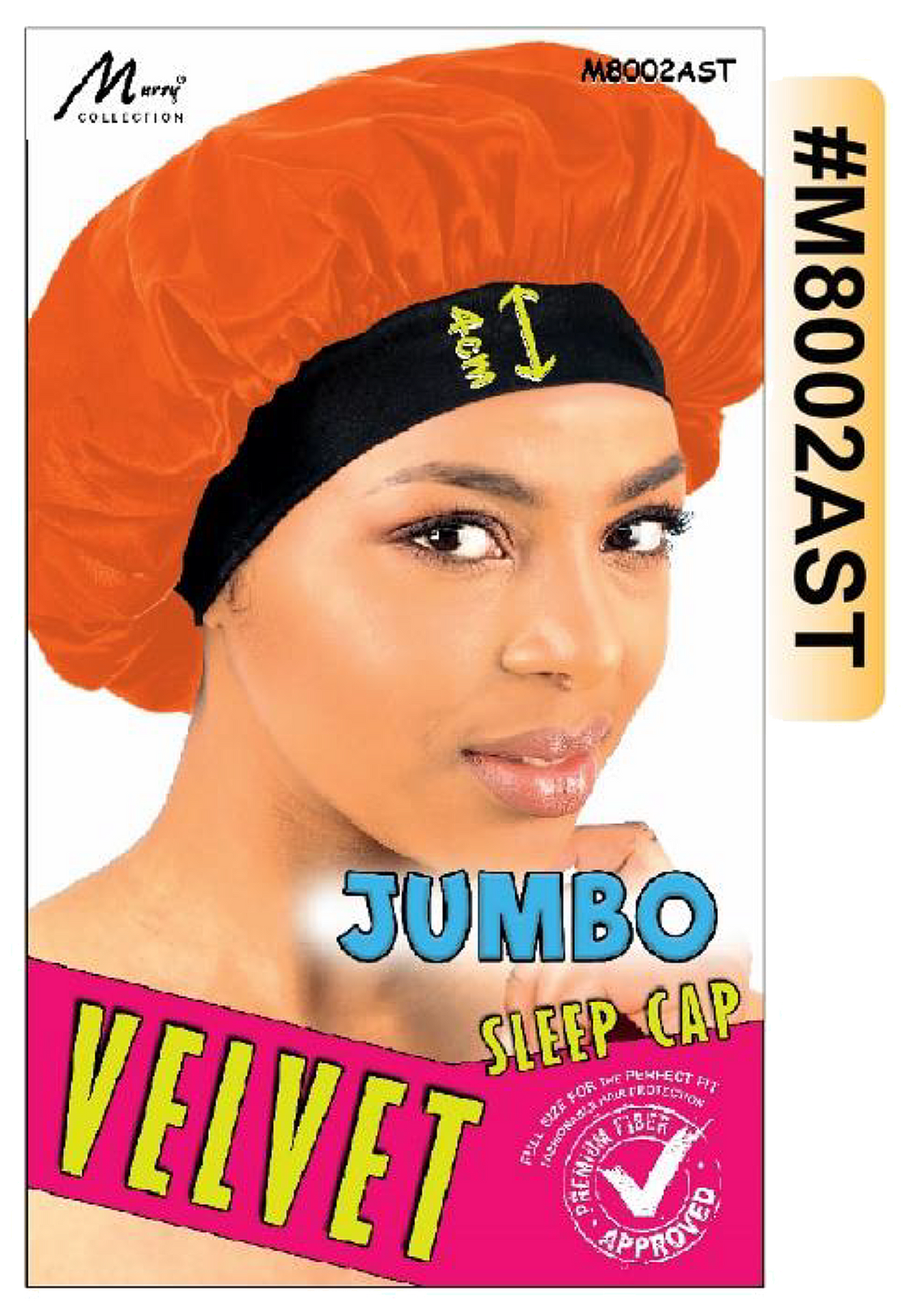 "Jumbo Velvet Sleep Cap in Assorted Colors (#M8002AST) - Wide Band Design for Hair Protection."