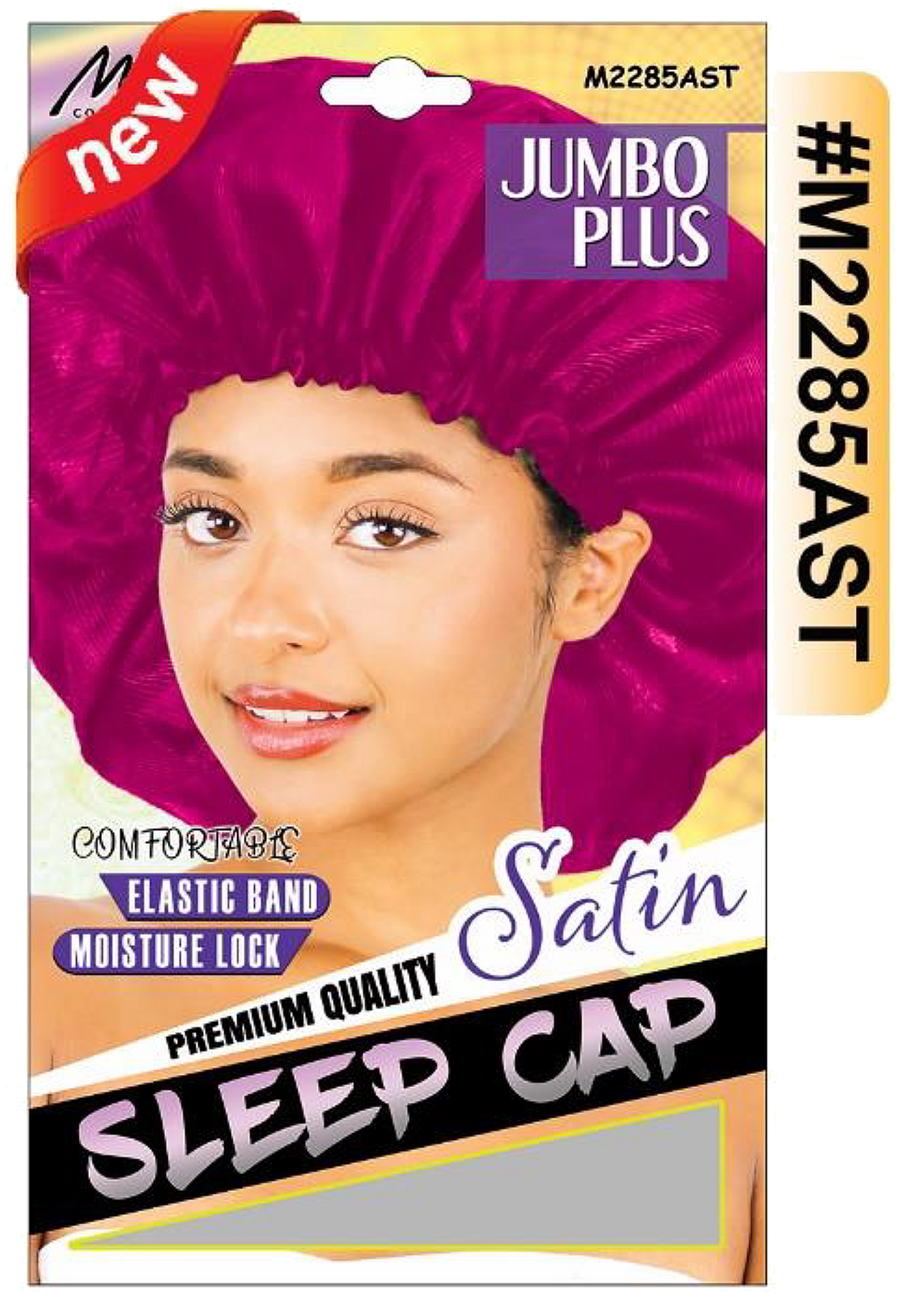 "Jumbo Plus Satin Sleep Cap in Assorted Colors (#M2285AST) with Elastic Band, Premium Quality."