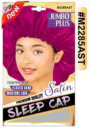 "Jumbo Plus Satin Sleep Cap in Assorted Colors (#M2285AST) with Elastic Band, Premium Quality."