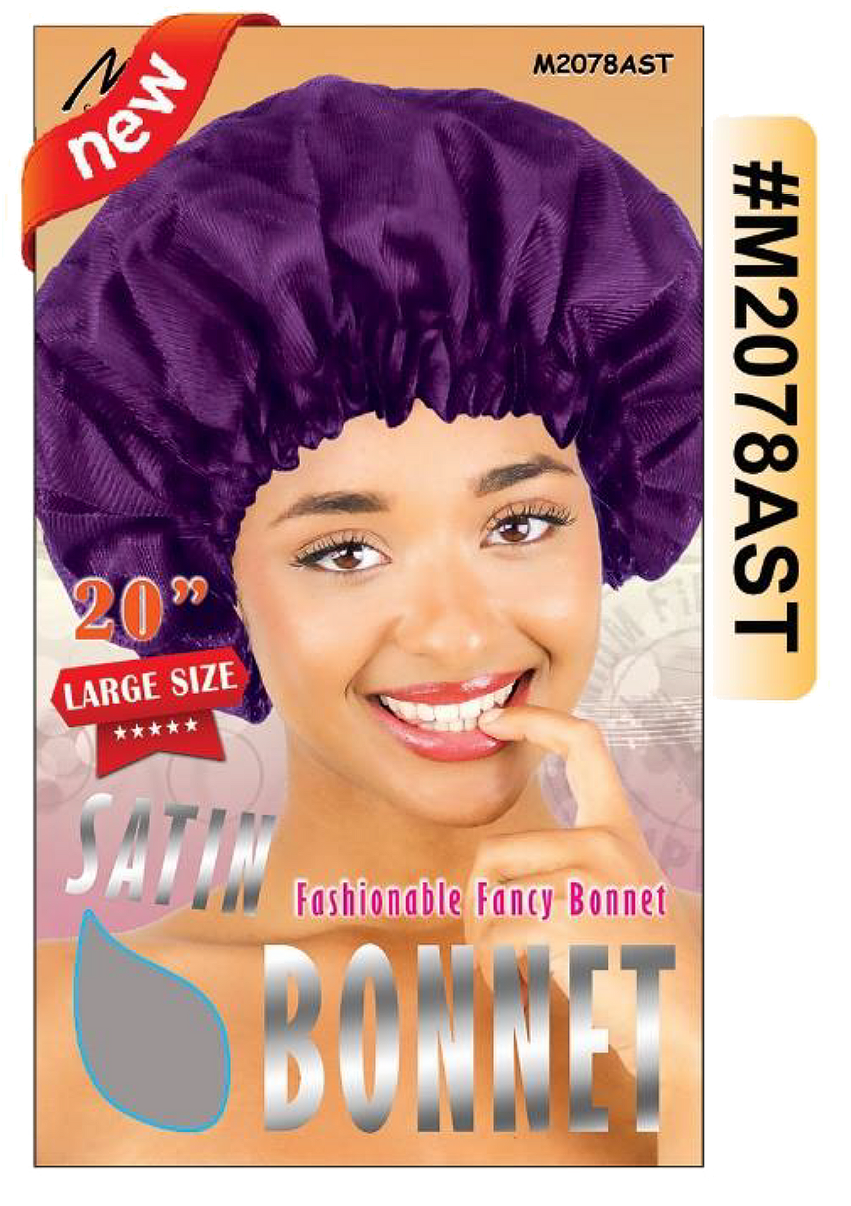 "Satin Fancy Bonnet in Assorted Colors (#M2078AST) - Large Size 20-Inch, Premium Satin Hair Protection."