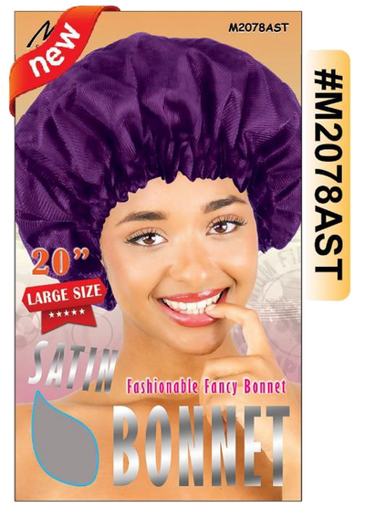 "Satin Fancy Bonnet in Assorted Colors (#M2078AST) - Large Size 20-Inch, Premium Satin Hair Protection."