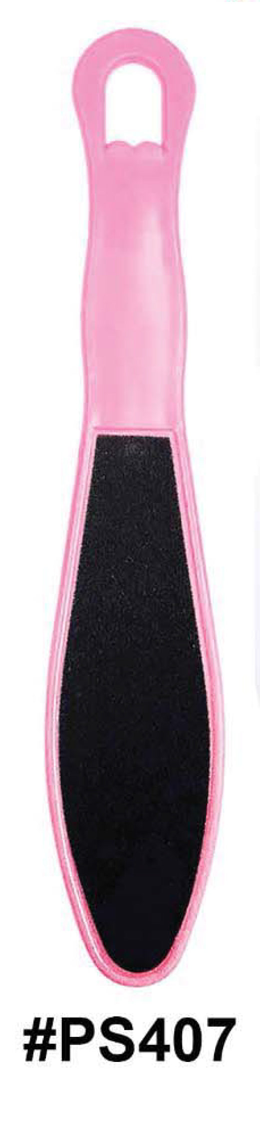 Pink foot file with black sanding surface on a white background