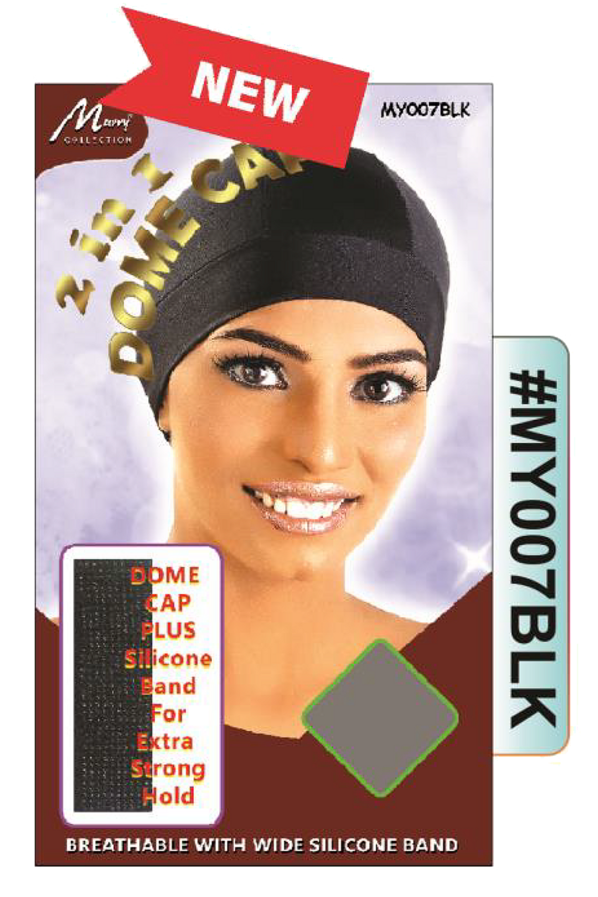 "2-in-1 Dome Cap with Silicone Band in Black (#MY007BLK) - Wide Elastic Silicone Band for Secure Fit and Strong Hold."