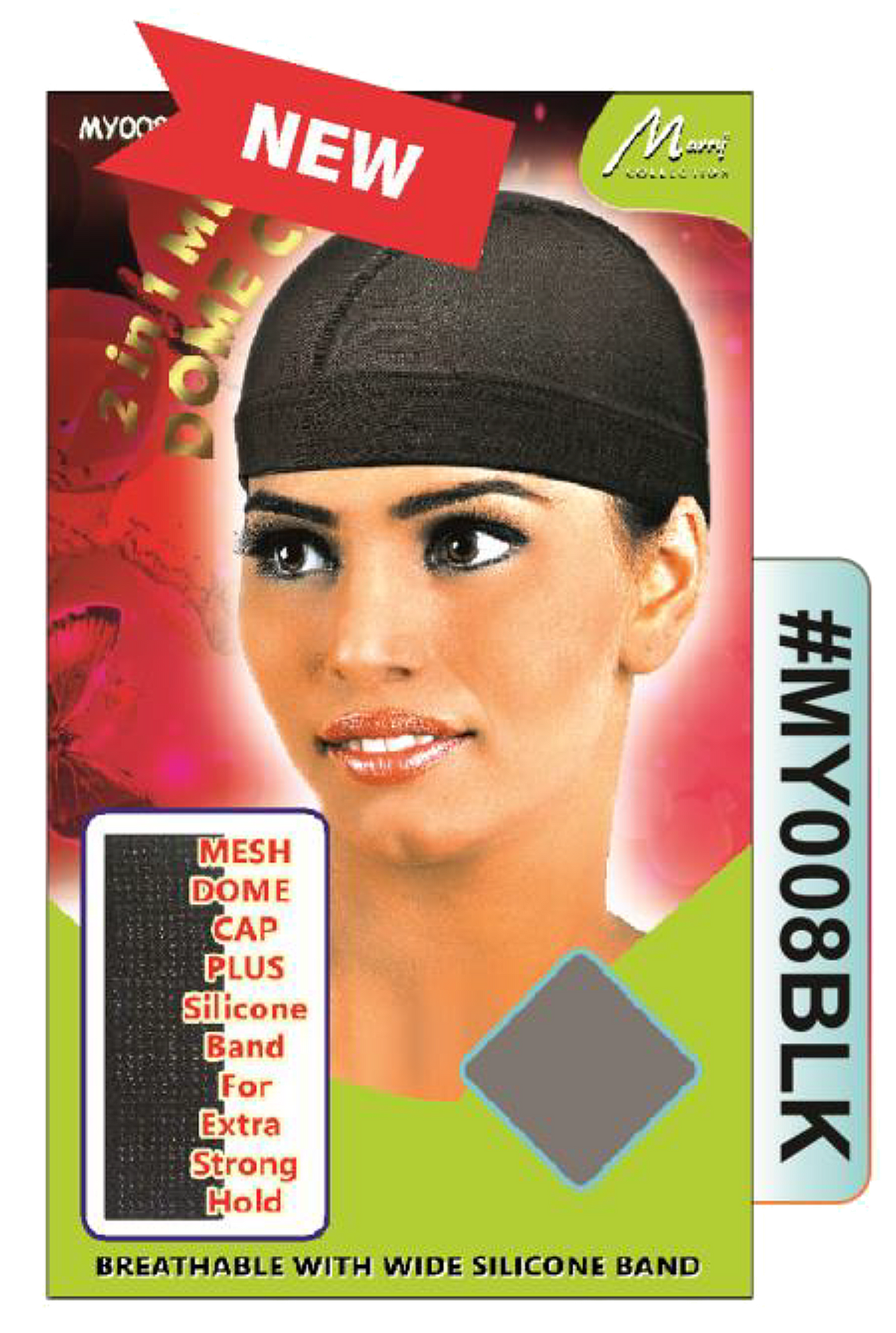 "2-in-1 Mesh Dome Cap with Silicone Band in Black (#MY008BLK) - Wide Silicone Band and Breathable Mesh Fabric."