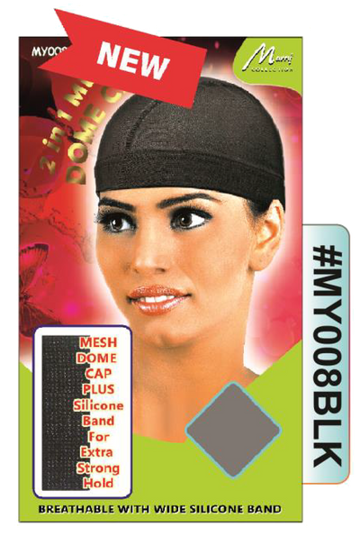 "2-in-1 Mesh Dome Cap with Silicone Band in Black (#MY008BLK) - Wide Silicone Band and Breathable Mesh Fabric."