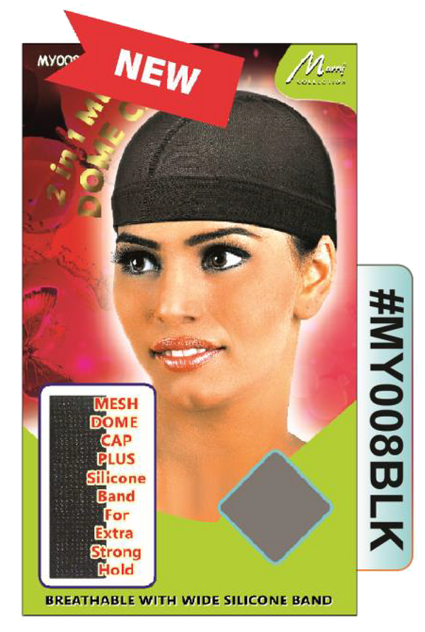 "2-in-1 Mesh Dome Cap with Silicone Band in Black (#MY008BLK) - Wide Silicone Band and Breathable Mesh Fabric."
