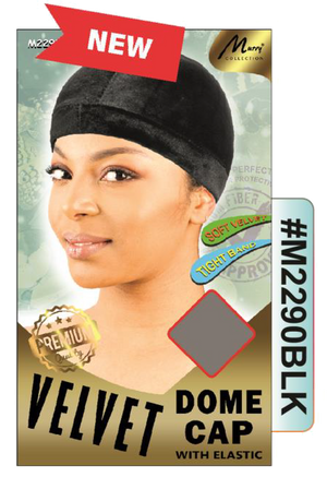 "Velvet Dome Cap With Elastic in Black - Soft Velvet, Tight Band (#M2290BLK)"