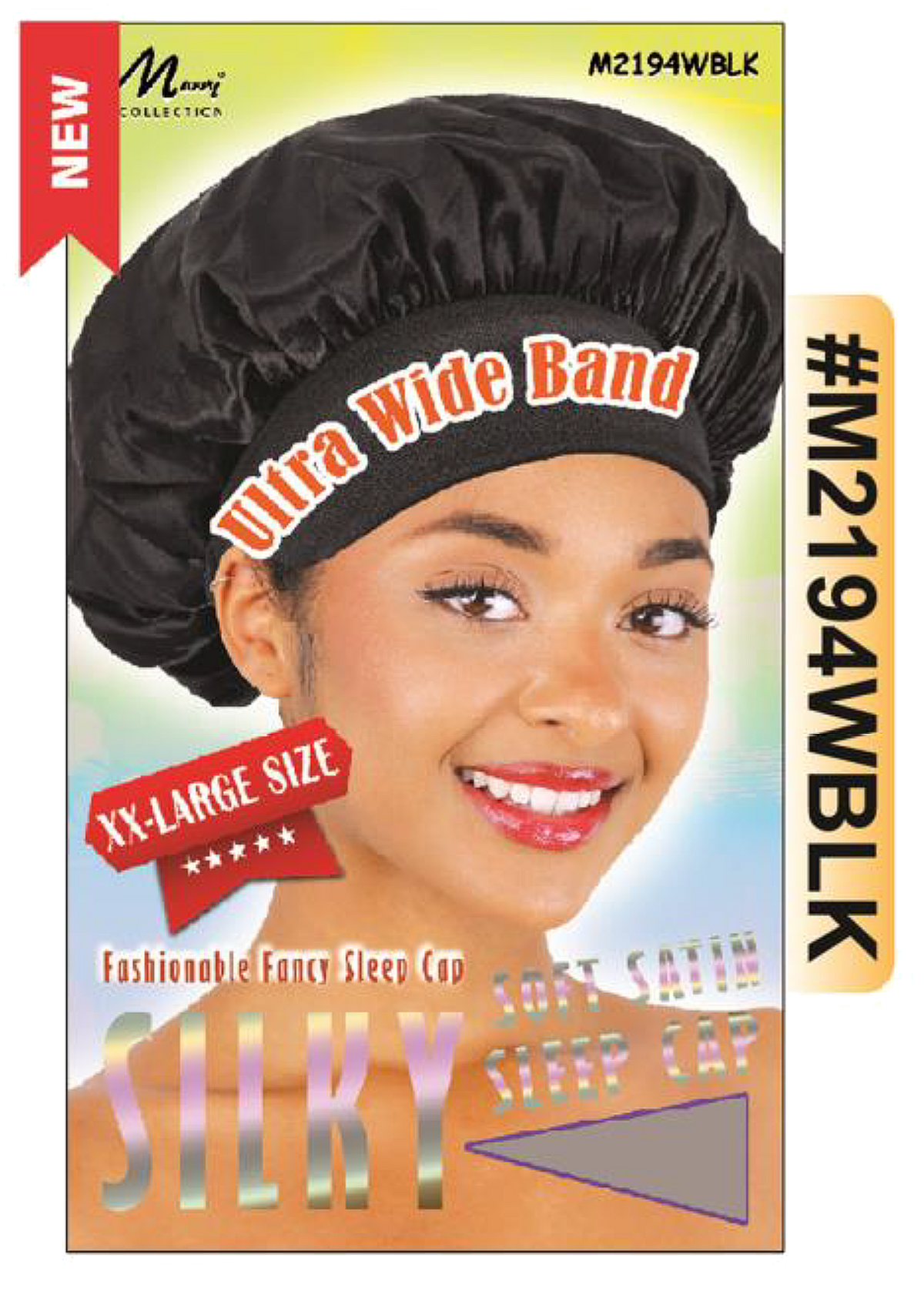"Ultra Wide Band Silky Sleep Cap in Black - XX-Large Size (#M2194WBLK)."