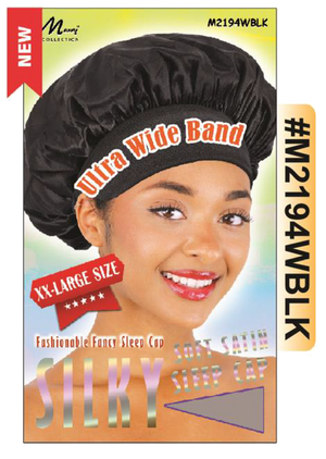 "Ultra Wide Band Silky Sleep Cap in Black - XX-Large Size (#M2194WBLK)."
