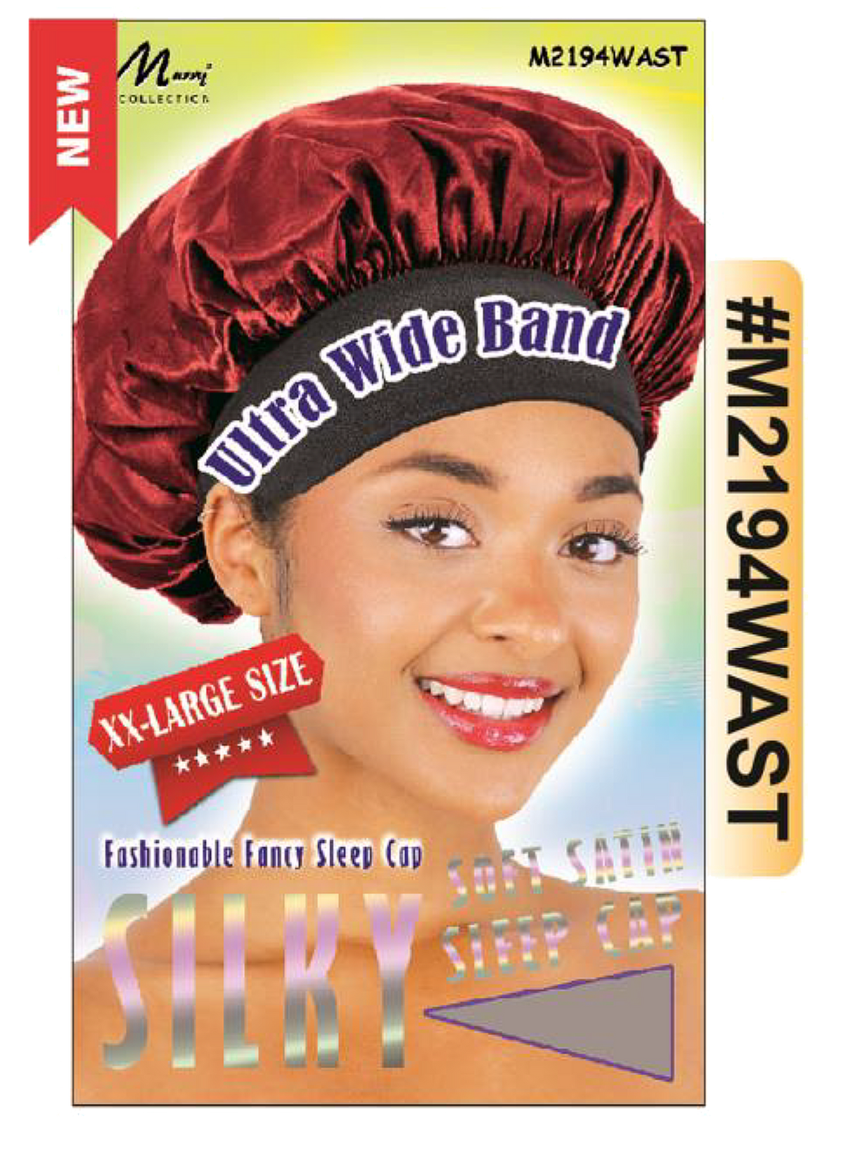 "Ultra Wide Band Silky Sleep Cap in Gold Print - XX-Large Size (#M2194WGLT)."