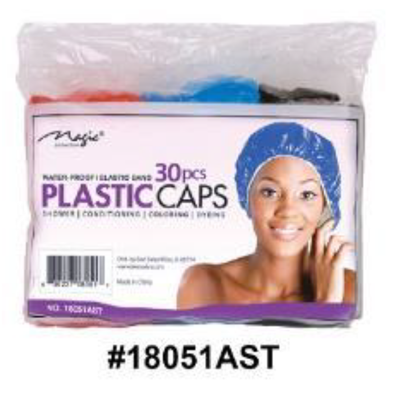 "30-Piece Plastic Caps in Assorted Colors (#18051AST) with Water-Proof Elastic Band for Multi-Purpose Use."