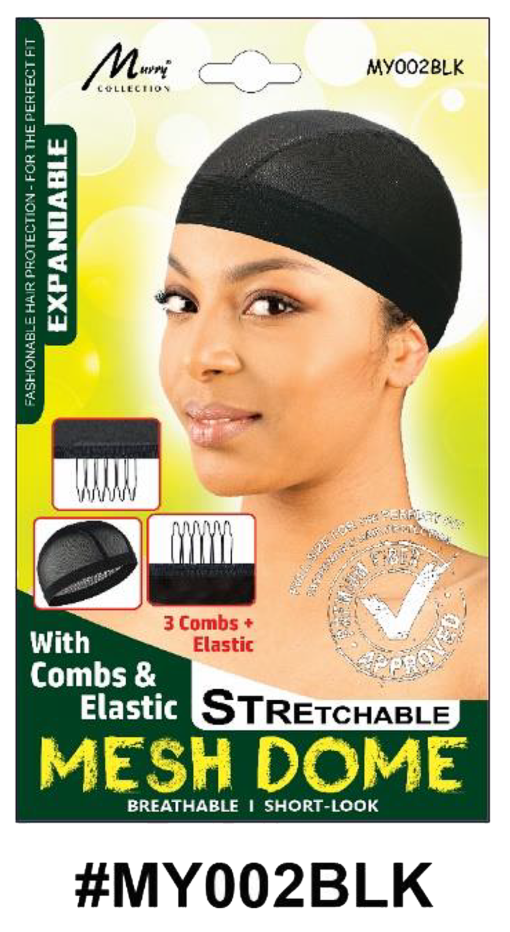 "Stretchable Mesh Dome Cap with Combs & Elastic in Black (#MY002BLK) - Breathable and Secure Hair Protection."