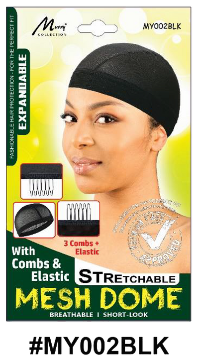 "Stretchable Mesh Dome Cap with Combs & Elastic in Black (#MY002BLK) - Breathable and Secure Hair Protection."
