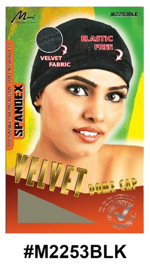 "Velvet Dome Cap - Elastic-Free - Black - #M2253BLK, made with soft velvet fabric for ultimate comfort and style."