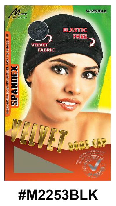 "Velvet Dome Cap - Elastic-Free - Black - #M2253BLK, made with soft velvet fabric for ultimate comfort and style."