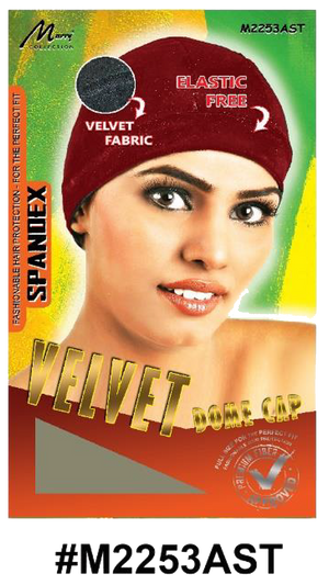 "Velvet Dome Cap - Elastic-Free - Assorted Colors - #M2253AST, designed with luxurious velvet fabric for hair protection."