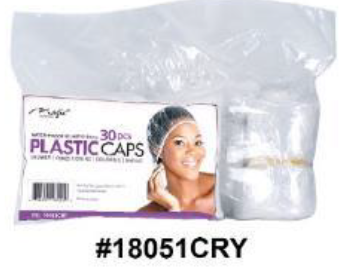 "30 PCS Waterproof Plastic Caps with Elastic Band (#18051CRY) for Hair Protection."