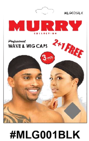 "Murry Collection Professional Wave & Wig Caps - Black - 2+1 Free, 3-Piece Pack."