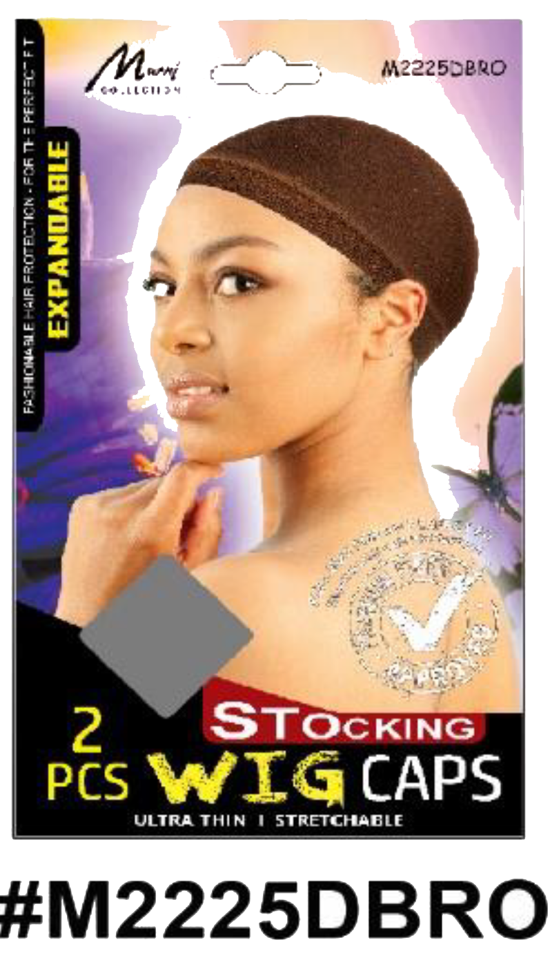 "Expandable Stocking Wig Cap in Dark Brown (#M2225DBRO) with 2 pieces per pack for versatile styling."