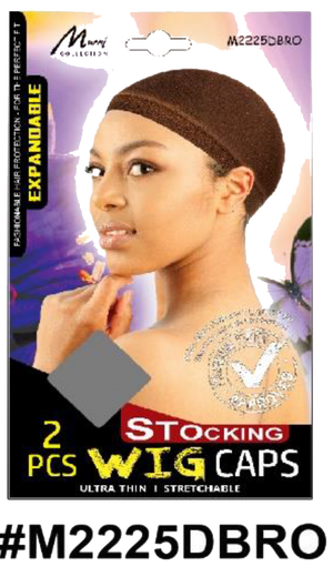 "Expandable Stocking Wig Cap in Dark Brown (#M2225DBRO) with 2 pieces per pack for versatile styling."