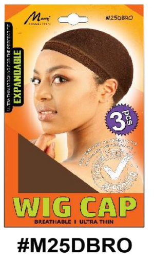 "Expandable Wig Cap - Dark Brown - 3 Pieces Pack - Ideal for Secure Wig Wear."