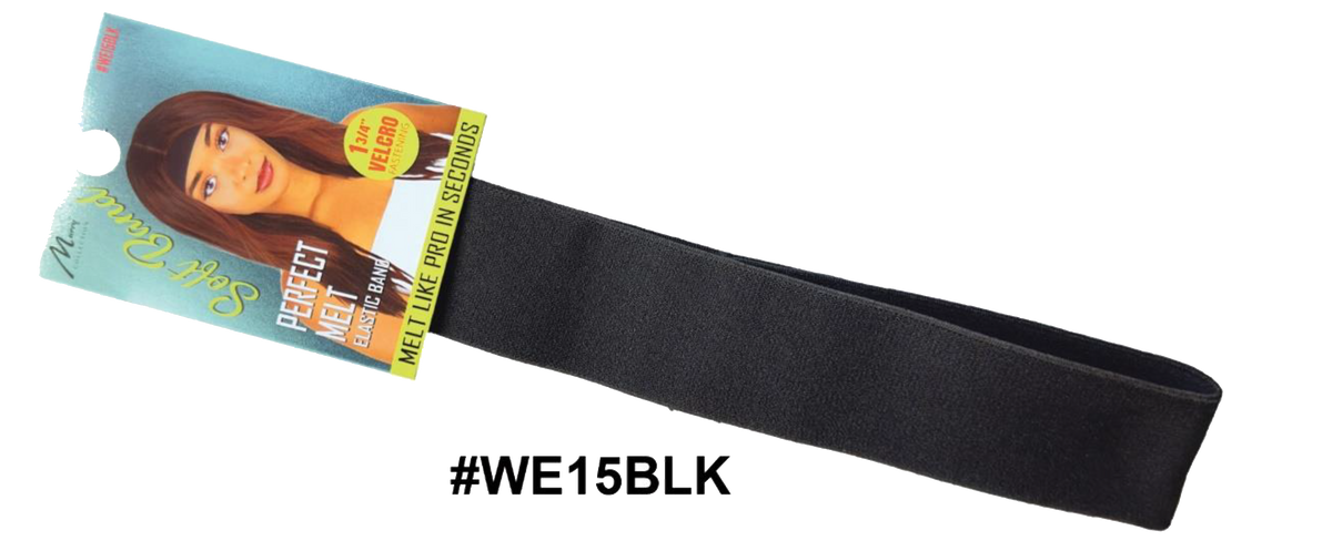 "Perfect Melt Elastic Band - Soft Band in Black (#WE15BLK) with Velcro fastening, gentle on the skin for a flawless wig installation."
